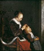 Gerard ter Borch the Younger Mother Combing the Hair of Her Child. oil